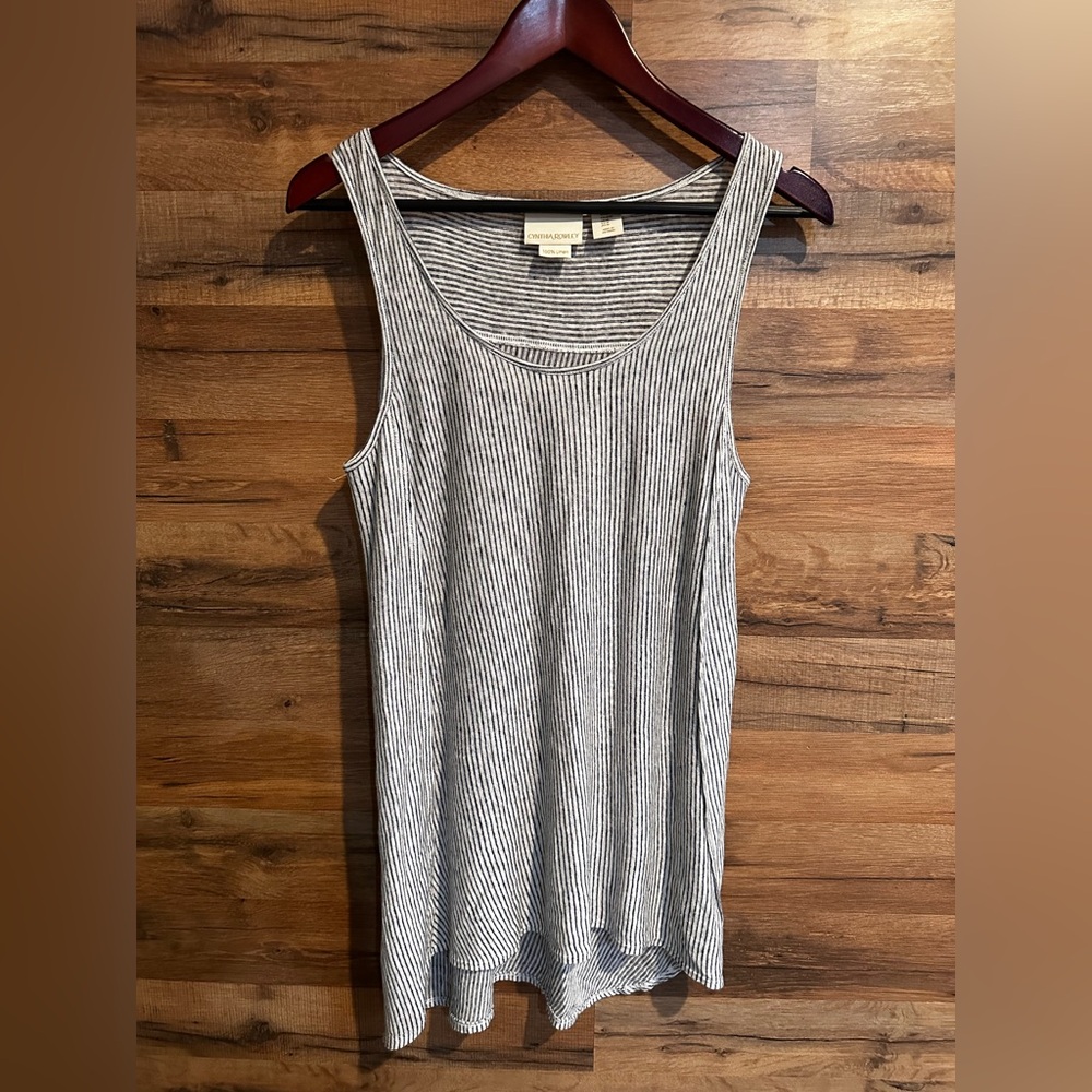 Cynthia Rowley Blue, Silver and White Striped Tank Top